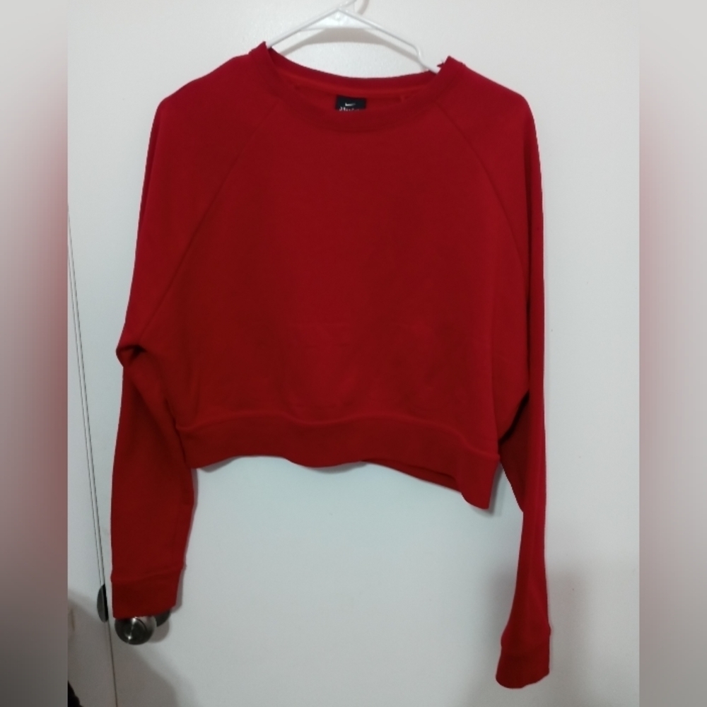 Nike Dri-Fit Red Long Sleeve Cropped Fleece Sweatshirt 3D "Just do it" logo S